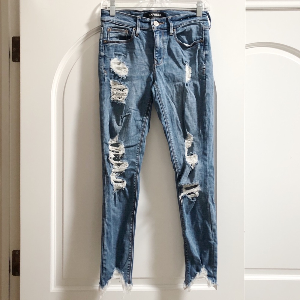 Express Distressed Skinny Jeans